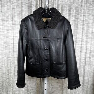Middlebrook Park Mens Black Leather‎ Jacket Sherpa Collar Quilted Lining Size M